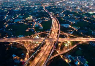 A highway full of lights in the dark