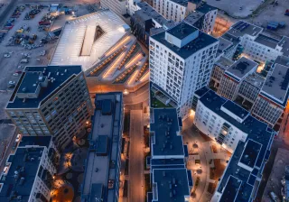 aerial view of apartment buildings